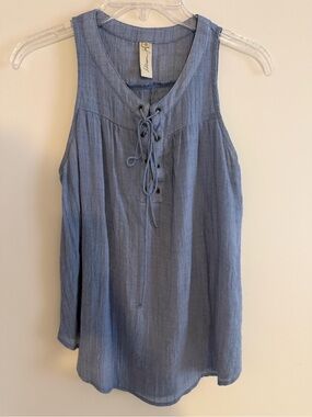 Allison Joy Sheer Blue Tank Top with Tie Front